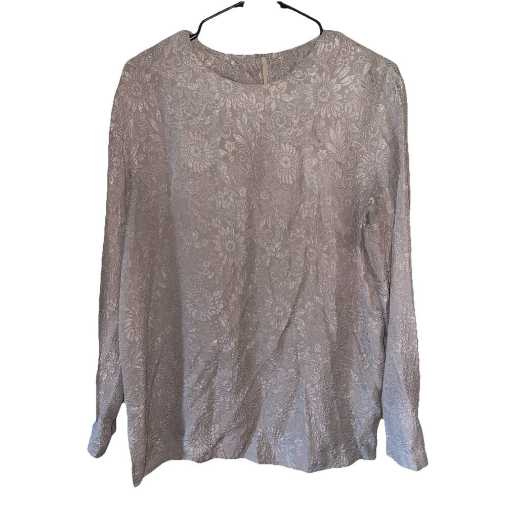 Vintage Rafaella 100% SILK Floral Brown Long Sleeve Blouse Sz M
